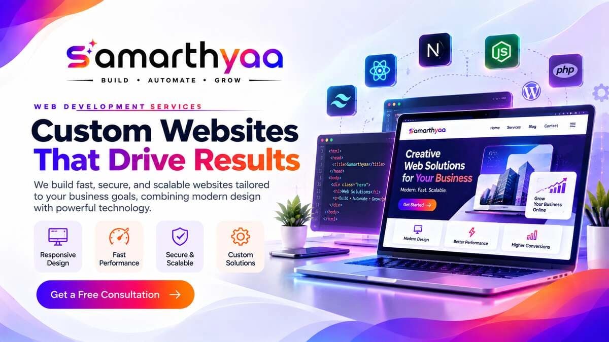Custom responsive website built with Next.js displayed on a laptop and a smartphone