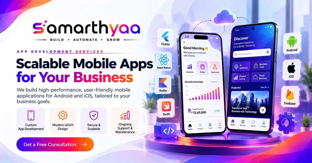 Mobile app interface designed for iOS and Android shown on two smartphones