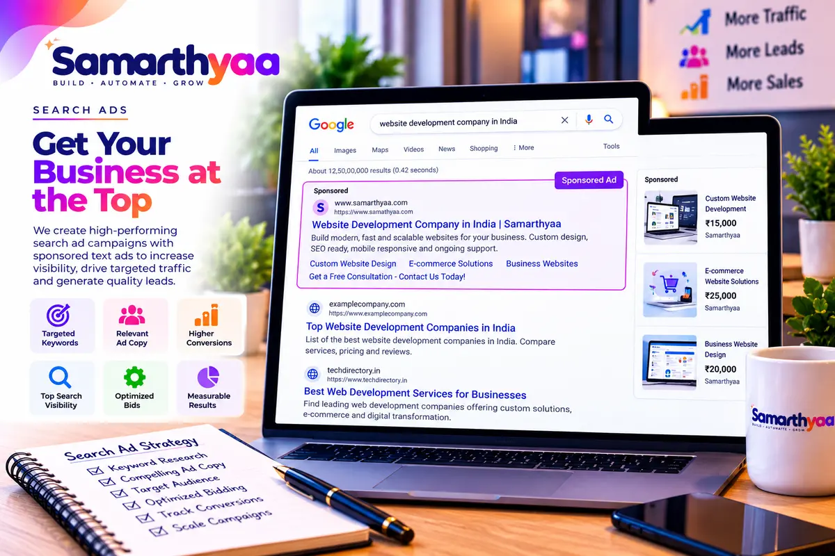 Search results page with sponsored text ads above organic listings