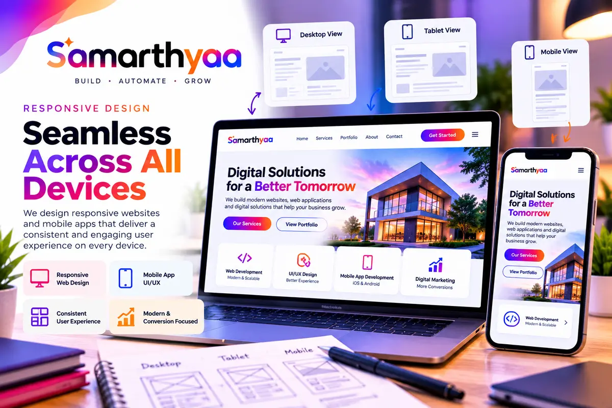 Responsive website and mobile app interface mockups side by side