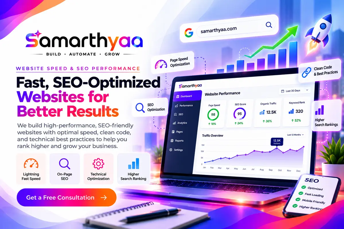 Dashboard showing website speed and search performance results